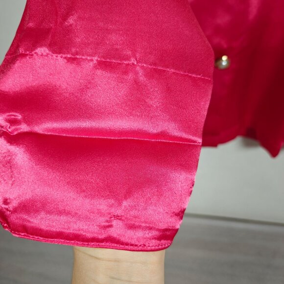 Vintage Victorias Secret Pajama Set Hot Pink Magenta Satin Blazer & Pants Size S - Picture 6 of 8